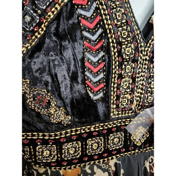 Anthropologie Raga Shenia Embroidered Sleeveless Maxi Dress Size LP Velvet Beads - Picture 5 of 9
